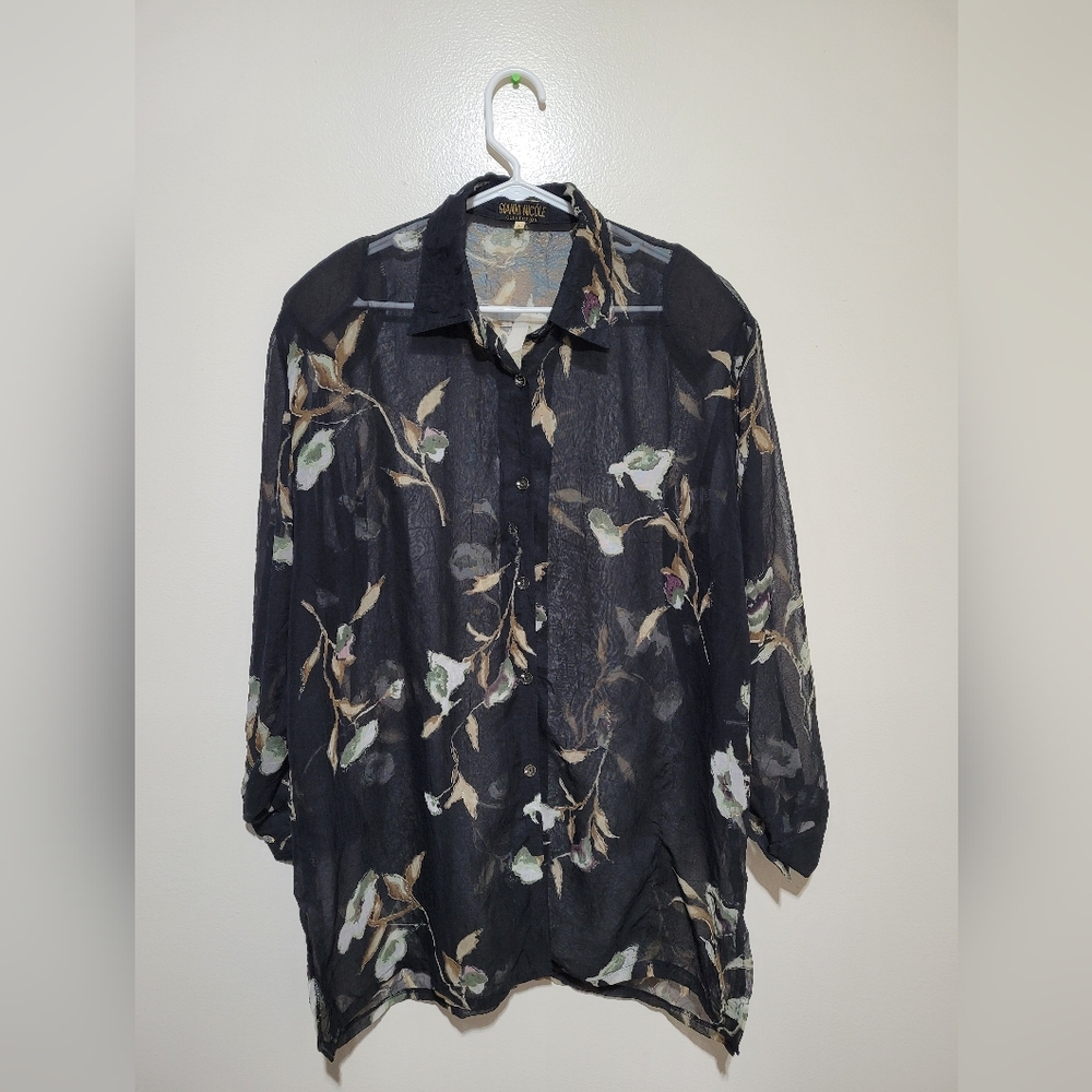 Gianni Nicole Floral Sheer Black Cover Up Large